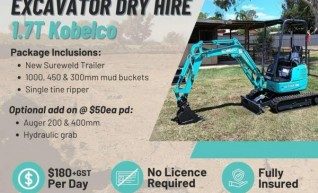 Excavator dry hire 1.7t 1