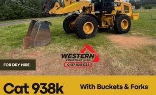 FOR HIRE LOADER CAT 938K QUICK HITCH BUCKET AND FORKS 1