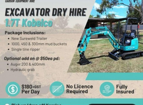 Excavator dry hire 1.7t 1