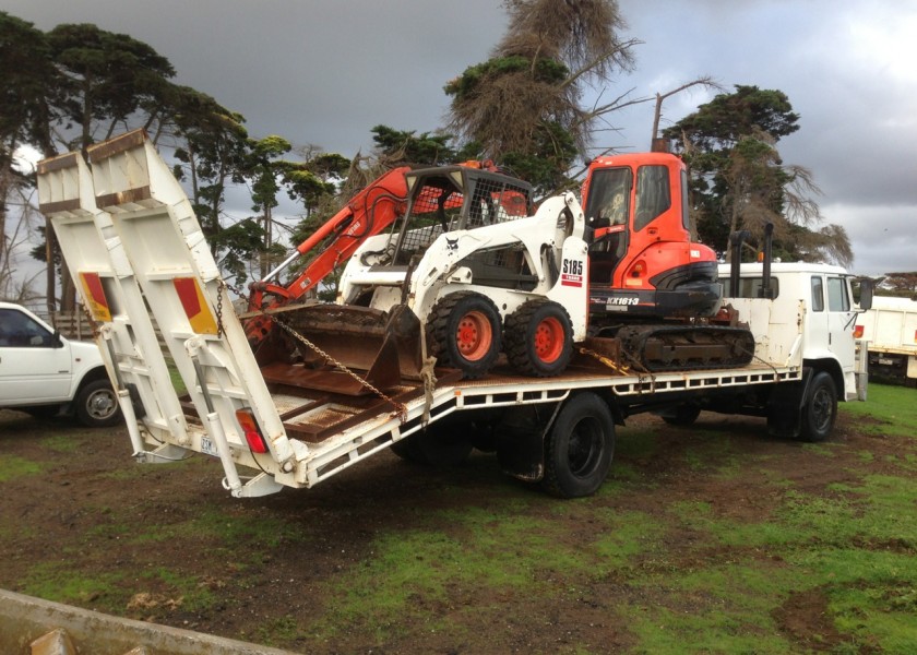 6 tonne excavator & bobcat combo on flatbed 1