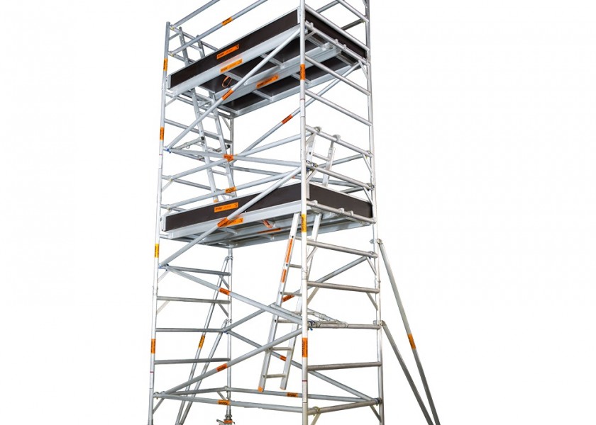 Double Width Aluminium Mobile Scaffold - Platform Height: 6.2m Extends to 6 1