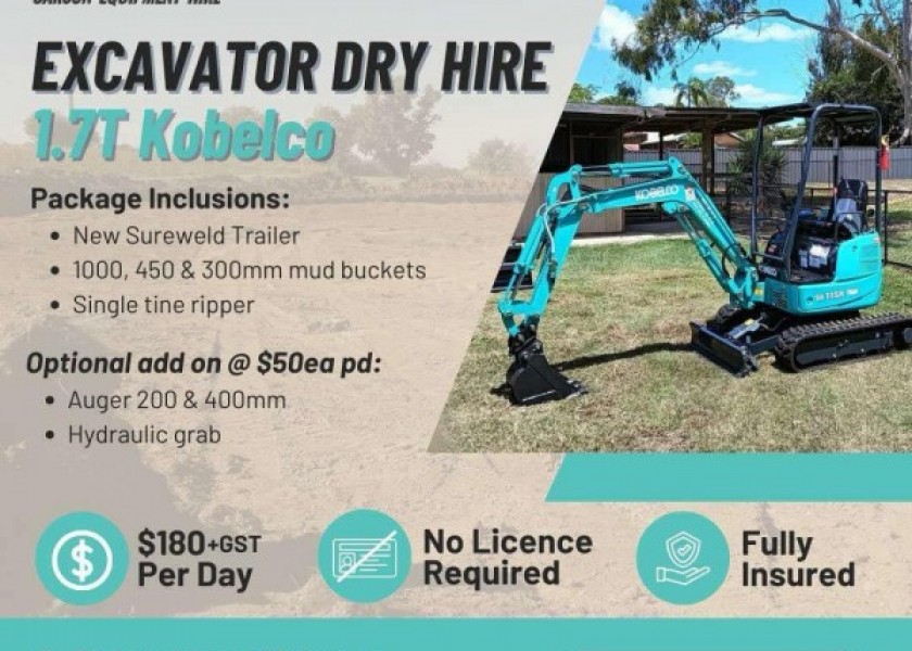 Excavator dry hire 1.7t 1