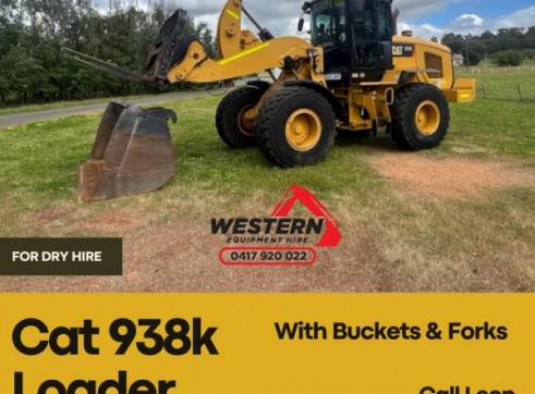 FOR HIRE LOADER CAT 938K QUICK HITCH BUCKET AND FORKS